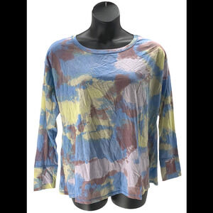 Seed to Style Organic Cotton Watercolor Print Long-Sleeve Top Blue - Regular